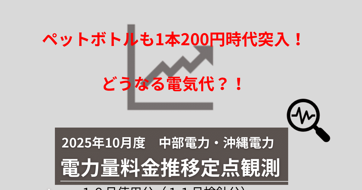 ペットボトルも１本２００円時代！どうなる電気代？【２０２５年１１月度（２０２５年１０月使用分）】電力量料金推移　～中部電力・沖縄電力～