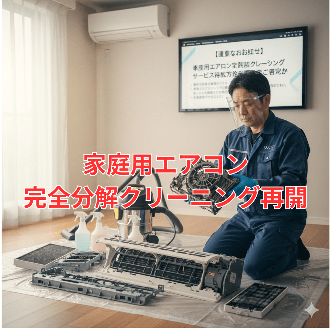 【重要なお知らせ】家庭用エアコン完全分解クリーニング サービス提供方法変更のご案内～受付再開します～